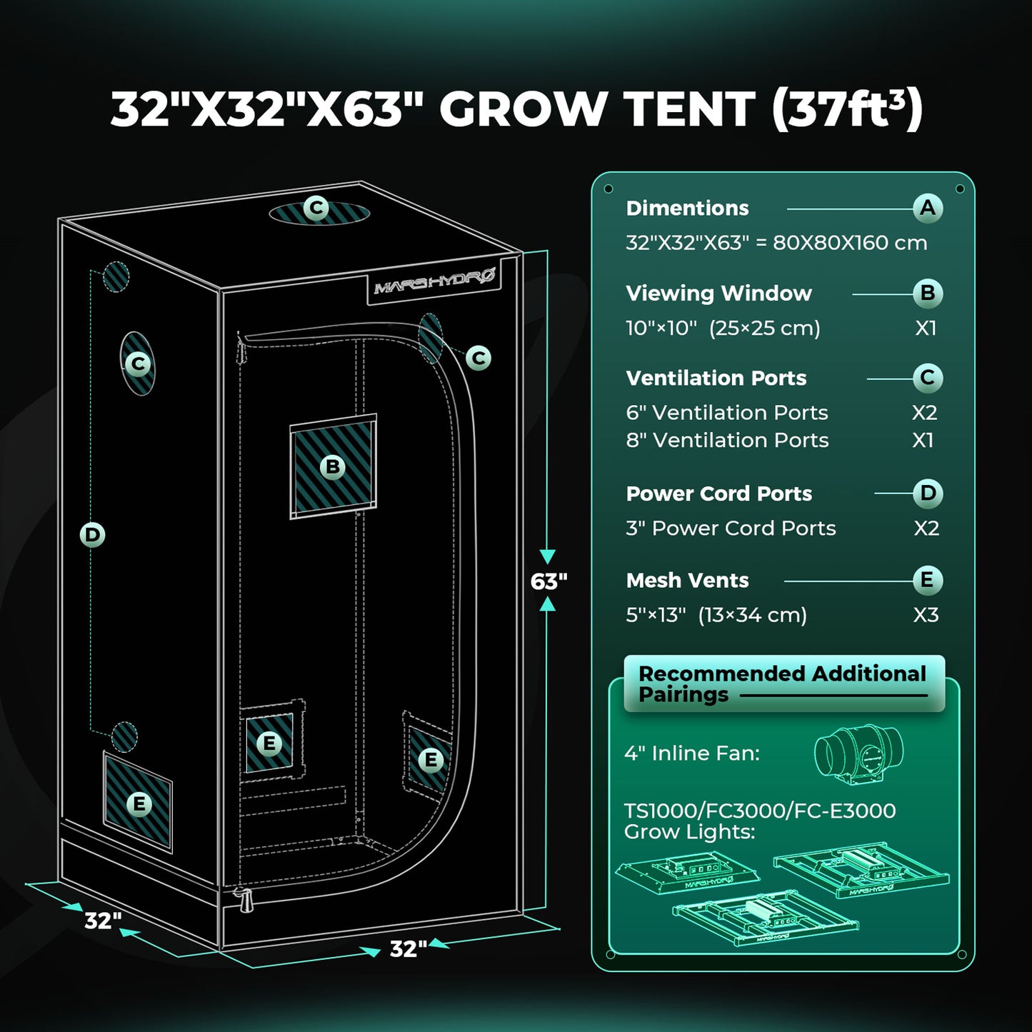Mars Hydro - Growbox Komplett Set 80x80x160cm