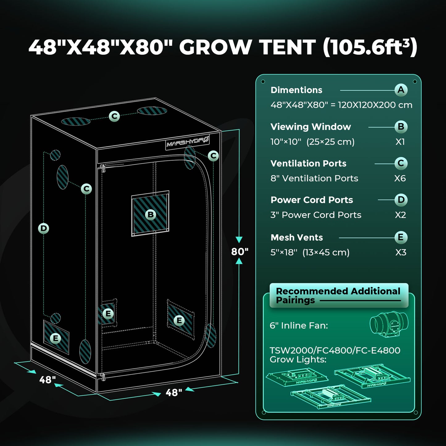 Mars Hydro - Growbox Komplett Set 120x120x200cm